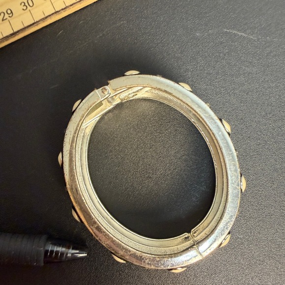 Premiere Design Enamel Black and Cream Polka Dot Hinge Bracelet Cuff - Picture 10 of 11